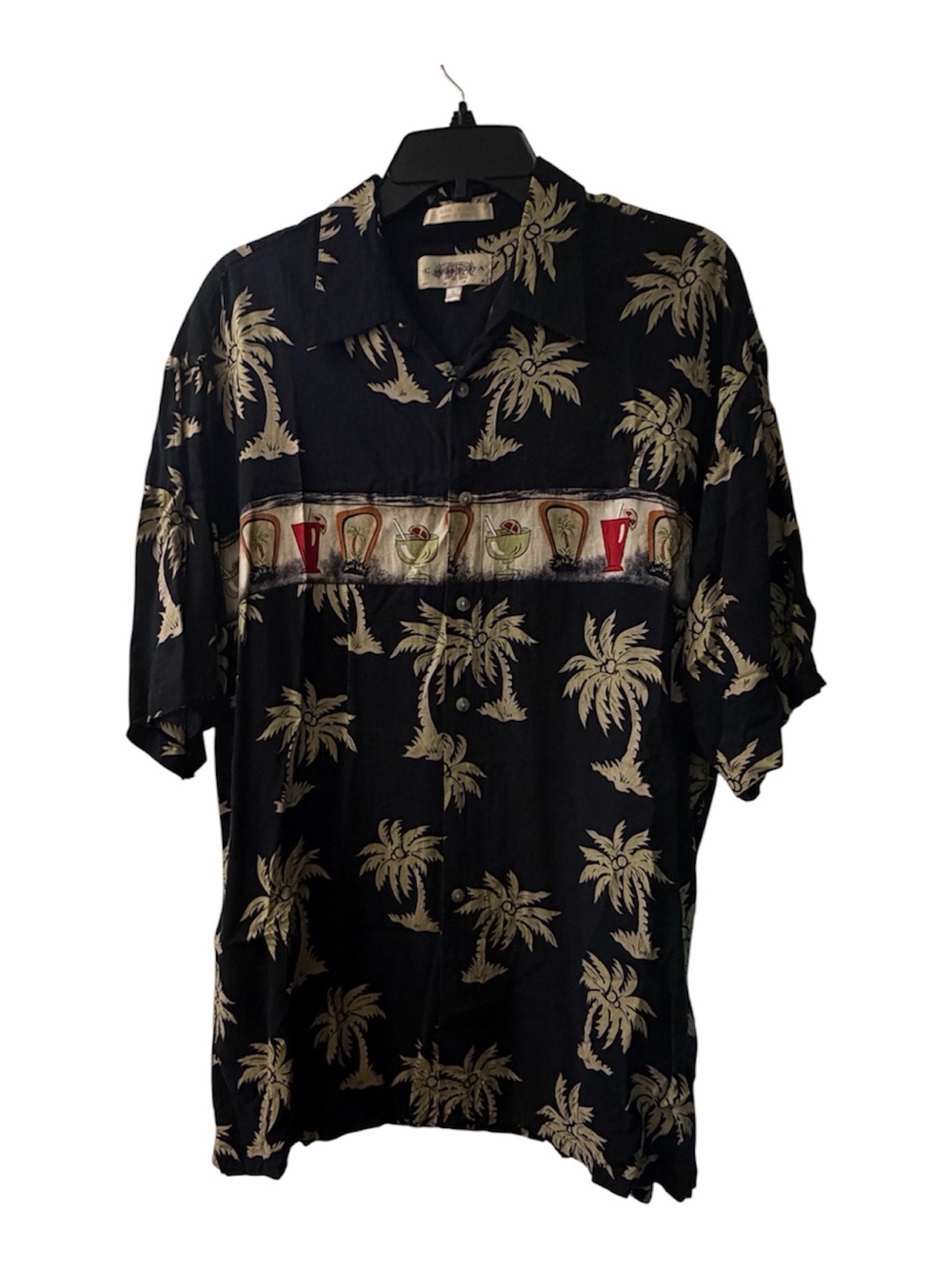Casual Tropical-Print Short-Sleeve Button-Down Shirt - Black/Tan